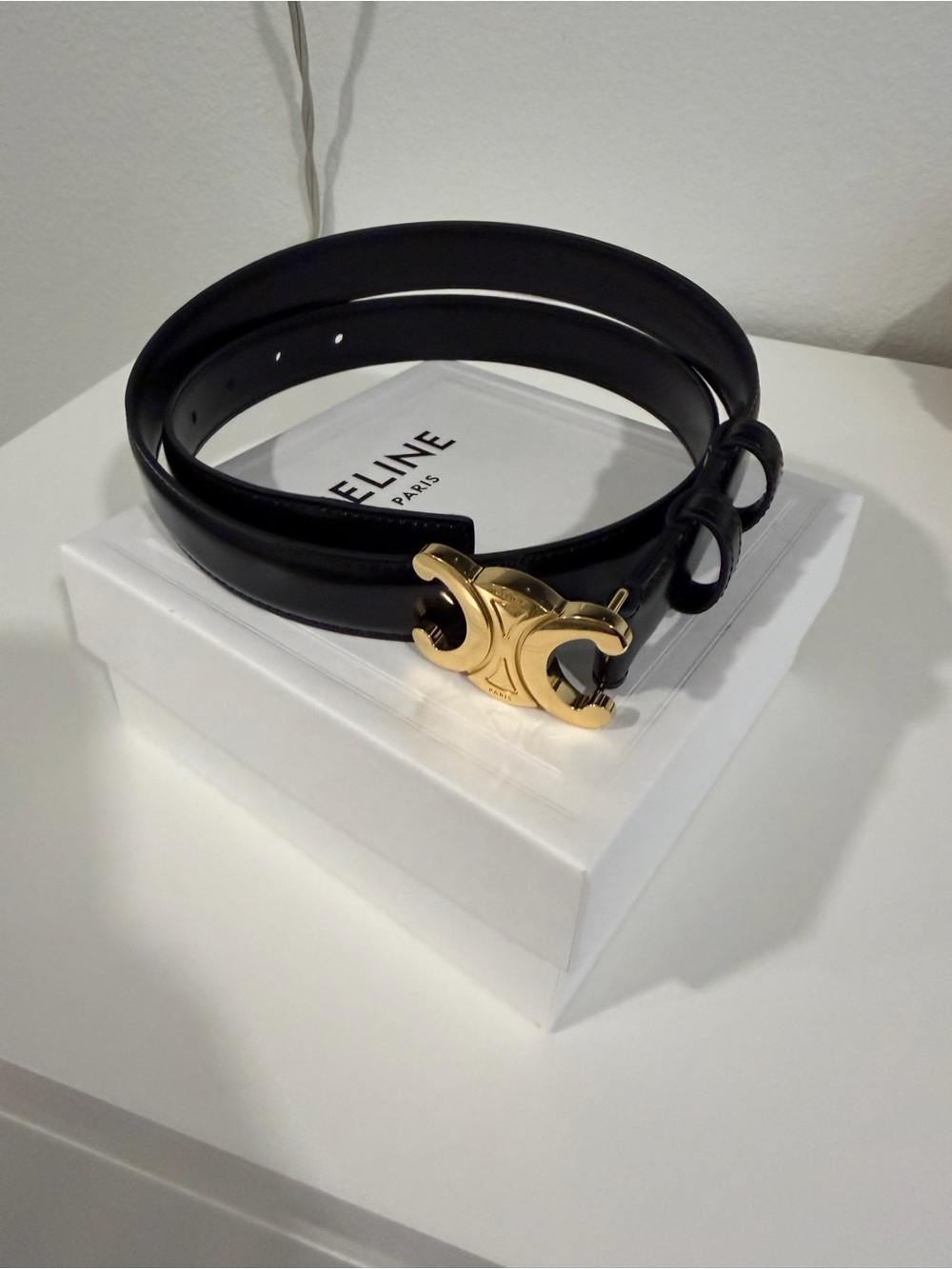 Brand New Medium Celine Triomphe Black Double-Wrap Leather Belt brand new